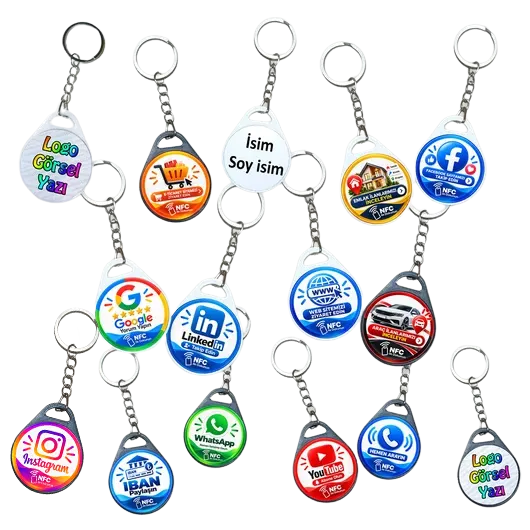 Kişiye özel ve hazır tasarımlı NFC akıllı anahtarlık modelleri ile NFC Basic Tools ve dijital profil kullanımı